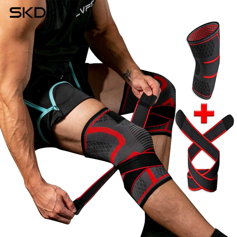  [AUSTRALIA] - Knee Brace with Adjustable Strap, Professional Knee Compression Sleeve for Men & Women, No-Slip Knee Pad for Joint Protection, Sports, Running, Basketball, Arthritis Relief (Red Medium) Red Medium