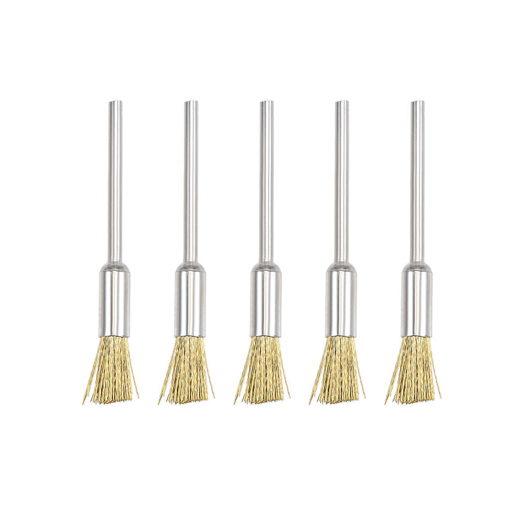  [AUSTRALIA] - uxcell Mini Wire Cup Brush Brass Plated Crimped Steel 5 X 11mm with 2.35mm Shank 5 Pcs