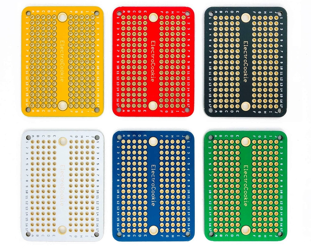 ElectroCookie Mini PCB Prototype Board Solderable Breadboard for DIY Electronics, Compatible for Mini Arduino Soldering Projects, Gold-Plated (6 Pack, Multicolor) - LeoForward Australia