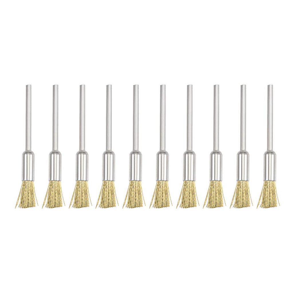  [AUSTRALIA] - uxcell Mini Wire Cup Brush Brass Plated Crimped Steel 5 X 11mm with 2.35mm Shank 10 Pcs