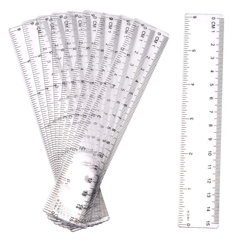  [AUSTRALIA] - AIEX 10 PACK Clear Plastic Ruler 15cm 6 Inch Straight Ruler Transparent Plastic Ruler Kit Measuring Tool for Student School Office