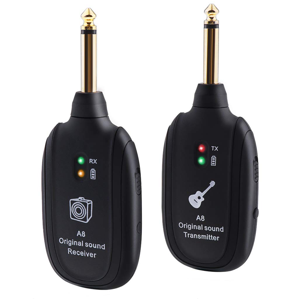  [AUSTRALIA] - Alnicov Guitar Wireless System with Rechargeable 2.4GHz Digital 4 Channels Guitar Transmitter and Receiver for Electric Guitar, Bass, Violin, 300 Feet Transmission Range (Black)