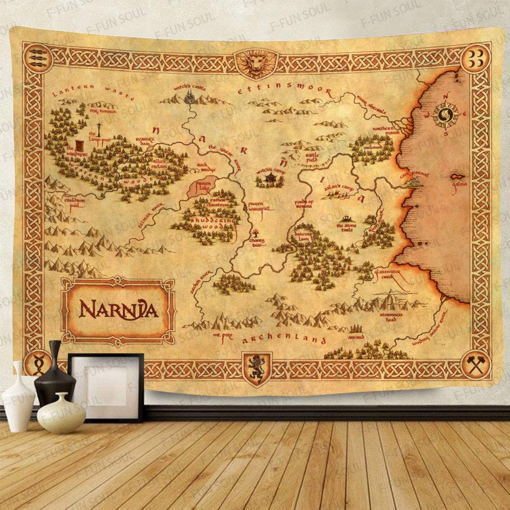  [AUSTRALIA] - Narnia Map Poster Tapestry, Large 80x60inchs Soft Cotton, Legend Treasure Map Retro Pattern Wall Hanging Tapestries for Living Room Bedroom Home Decor DSFS818 80x60cotton