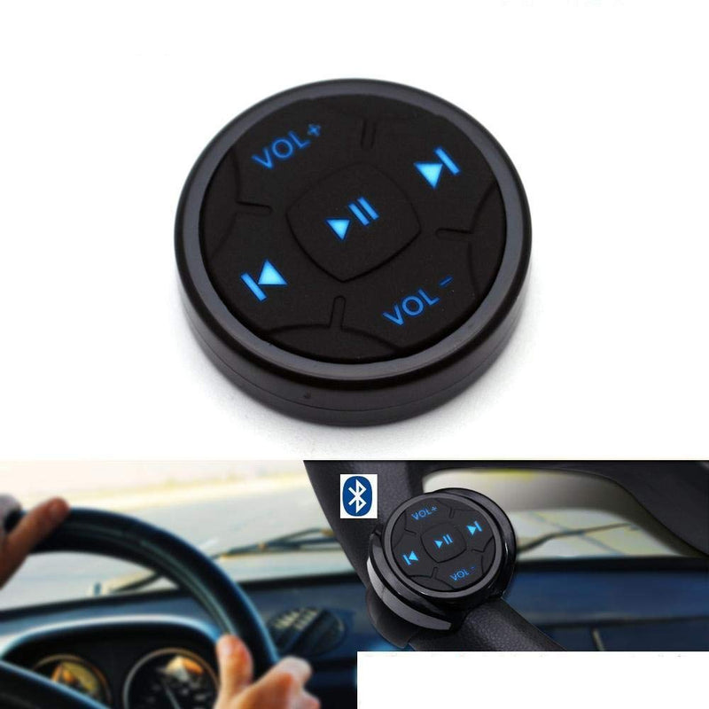  [AUSTRALIA] - YuYue Electronic Wireless Bluetooth Media Button Remote Selfie Music Control Start Siri for iPhone Apply to Car Motorcycle Steering Wheel with Blue Button Light,Come with Mount