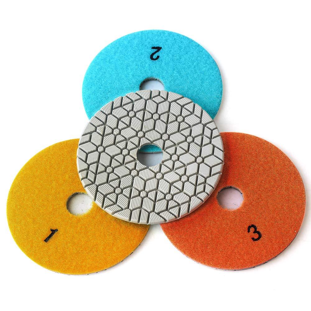  [AUSTRALIA] - Supper flexible Wet Polishing Pads 4 Inch Diamond Polishing Pads Three 3 Step Polishing Pads For Granite Marble Engineered Stone and other natural stone DE