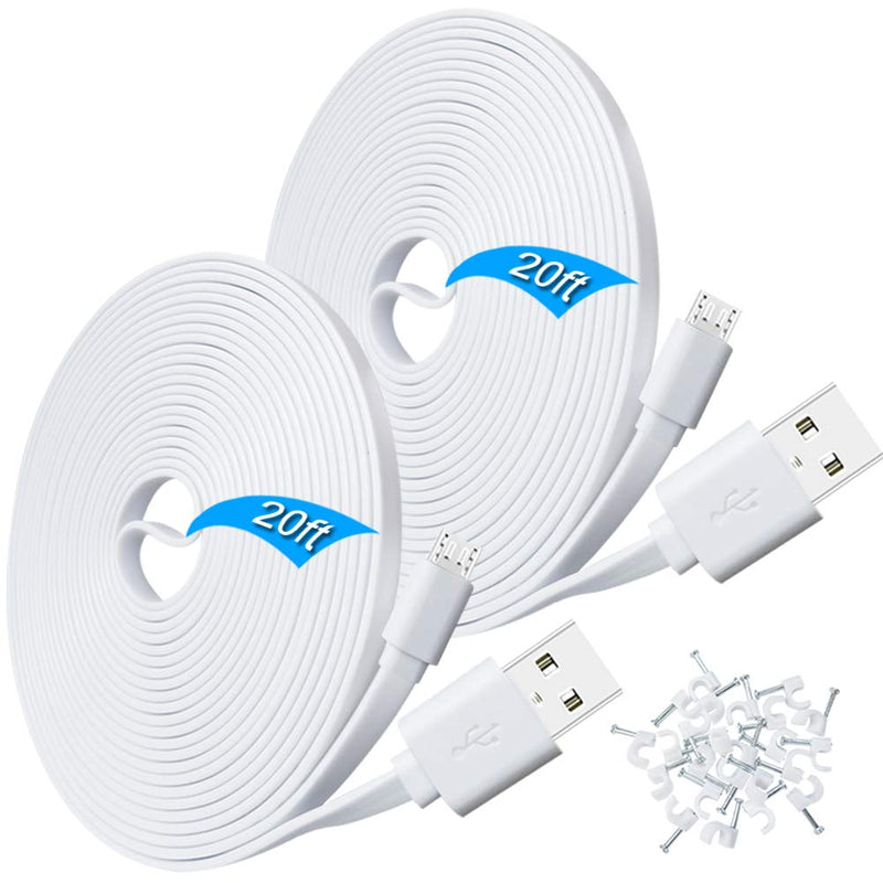  [AUSTRALIA] - 2 Pack 20ft Power Extension Cable for Wyze Cam Pan,WyzeCam,Kasa Cam,Yi Dome Home,Furbo Dog,Nest Cam,Oculus Go,Blink,Cloud Cam,KasaCam NestCam Indoor,Netvue,SCOVEE USB Flat Charging Charger Cord