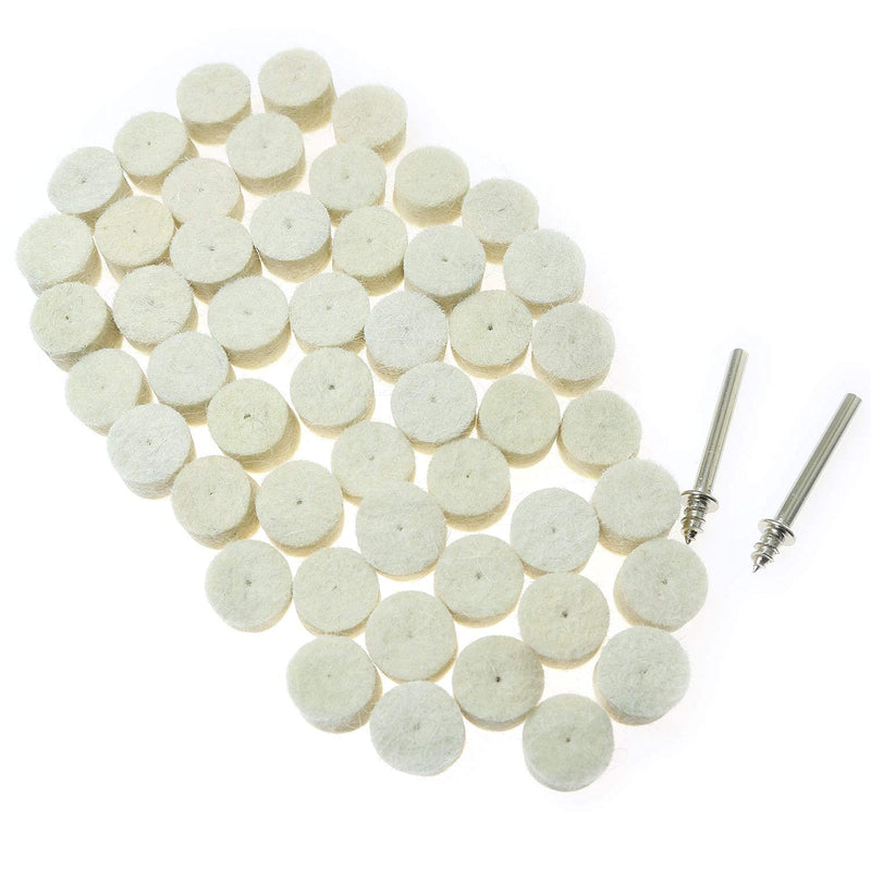  [AUSTRALIA] - Longdex Wool Felt Polishing Buffing Pad 50PCS 1Inch High Service Life Felt Polishing Wool Bob Burr with 2PCS Screw Mandrels for Dremel and Compatible Rotary Tool