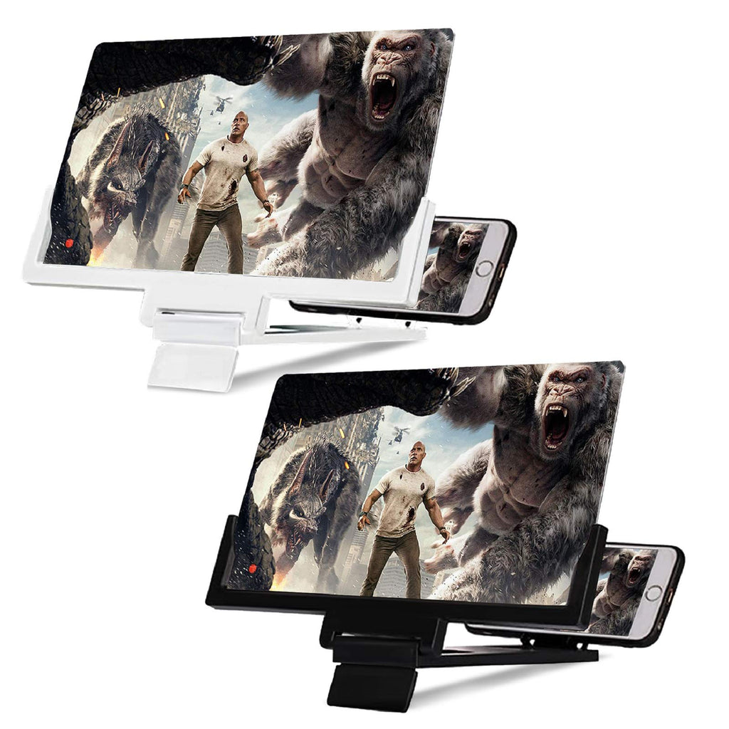  [AUSTRALIA] - Cell Phone Screen Magnifier, 2 Pcs 12 inch Foldable Screen Amplifiers for Smart Phone, Enlarge Screens Stand Holder for Watching Movie, Video, Reading, and Playing Games (Pack of 2, Black & White) 2 Pack 12" Phone Screen Amplifier