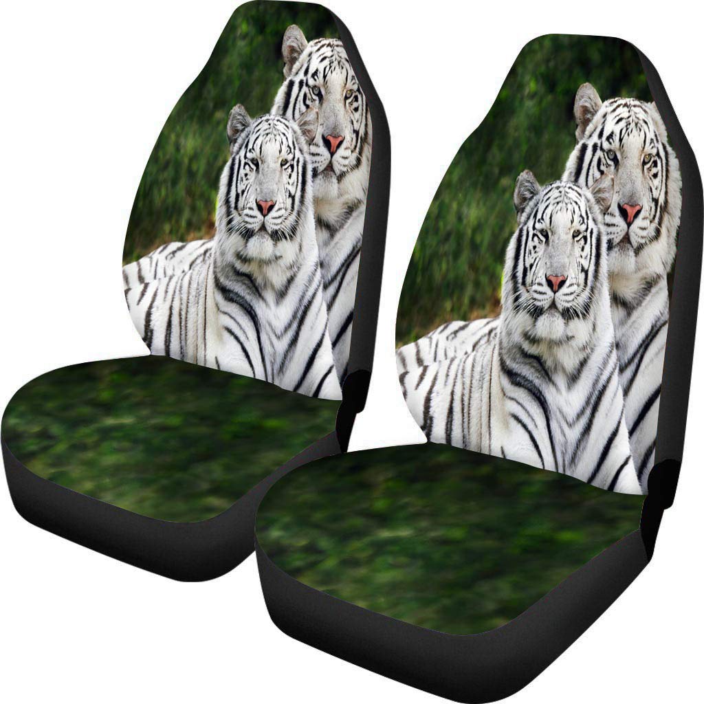  [AUSTRALIA] - Aoopistc White Tiger Bucket Stretch Protector Cars Seat Covers 2pc/Set Fit Most Cars,Sedan,SUV,Van,Airbag Compatible Super-Soft Cushion Seats Cover