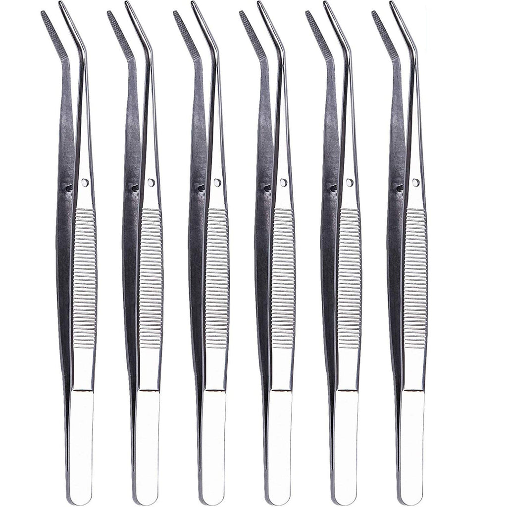  [AUSTRALIA] - 6 Pieces Sewing Machine Oil Tweezers College Tweezer Curved Tweezers Precision Stainless Steel 6 Inch Long Serger Tweezers for Craft with Serrated Tips Serrated Bent Tweezers Tips