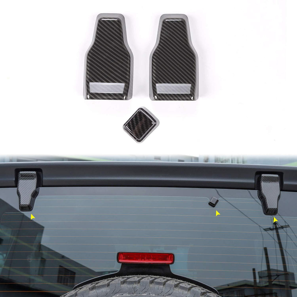  [AUSTRALIA] - RT-TCZ Rear Tail Door Window Hinge & Rear Rain Wiper Nozzle Decorative Cover Trim for Jeep Wrangler JL 2018+ (Carbon Fiber Grain, Rear Window Hinge & Nozzle Decor)