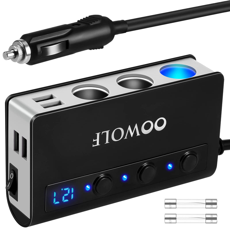  [AUSTRALIA] - OOWOLF Cigarette Lighter Adapter Quick Charge 3.0 180W 12V/24V 3-Socket Power Splitter 4 USB Ports Car Power Adapter Car Splitter for GPS, Dash Cam, Sat Nav, Phone, Tablet, etc Gray