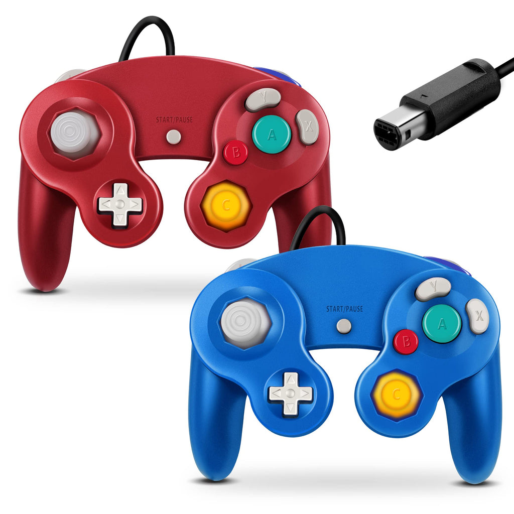  [AUSTRALIA] - Gamecube Controller, Classic Wired Controller for Wii Nintendo Gamecube (Blue & Red-2Pack) Blue & Red