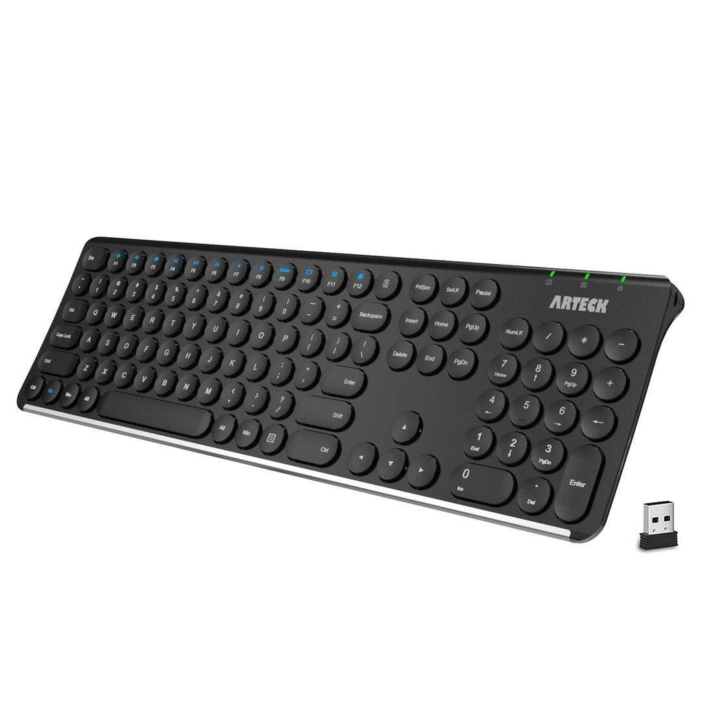 Arteck 2.4G Wireless Keyboard Stainless Steel Ultra Slim Full Size Keyboard with Numeric Keypad for Computer/Desktop/PC/Laptop/Surface/Smart TV and Windows 10/8/ 7 Built in Rechargeable Battery - LeoForward Australia