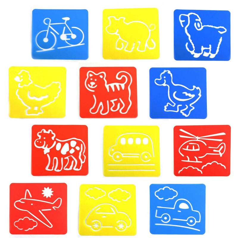  [AUSTRALIA] - Youliang 2 Sets Drawing Stencil Children's Drawing Template in Shapes of Transport and Animals 6 Different Kinds for Each Set