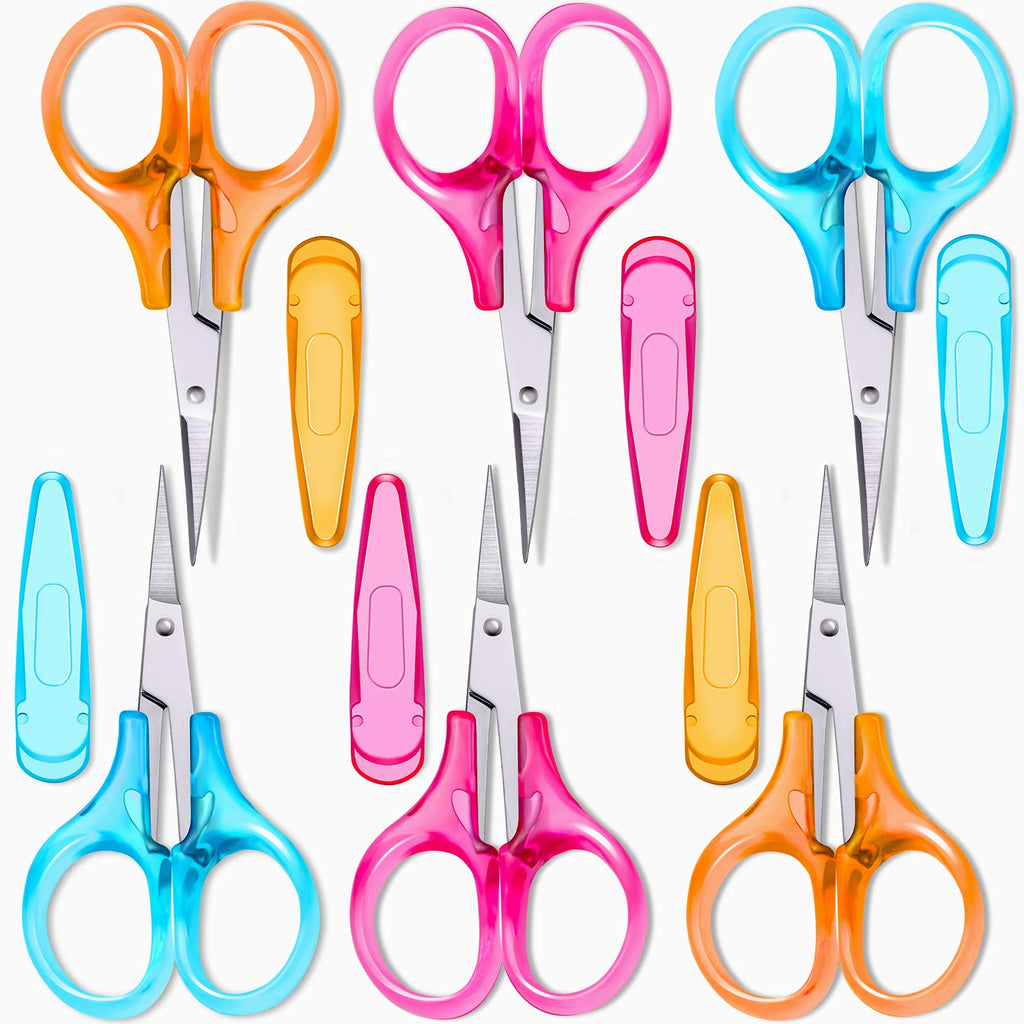  [AUSTRALIA] - Detail Craft Scissors Set Stainless Steel Scissors Straight Tip Scissors Curved Tip Scissors with Protective Cover for Facial Hair Trimming, Sewing, Crafting, DIY Projects (6 Pieces)