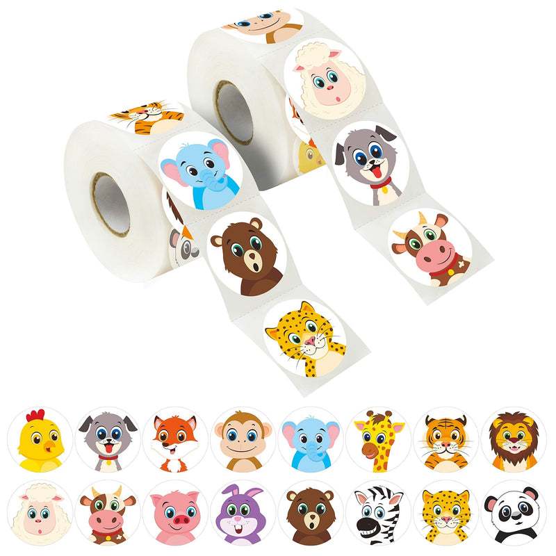  [AUSTRALIA] - Hebayy 600 Adorable Round Land Animal Stickers in 16 Designs with Perforated Line Expanded Version (Each Measures 1.5" in Diameter) Land Animals