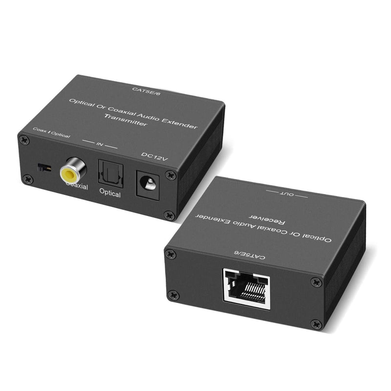 Digital Audio Extender Digital Optical/Coaxial Digital Audio Extender/Converter Over Single Cat5e/6 Cable (PoC) up to 500’ Standard Supported for LPCM, DD5.1, DTS, and D True HD - LeoForward Australia