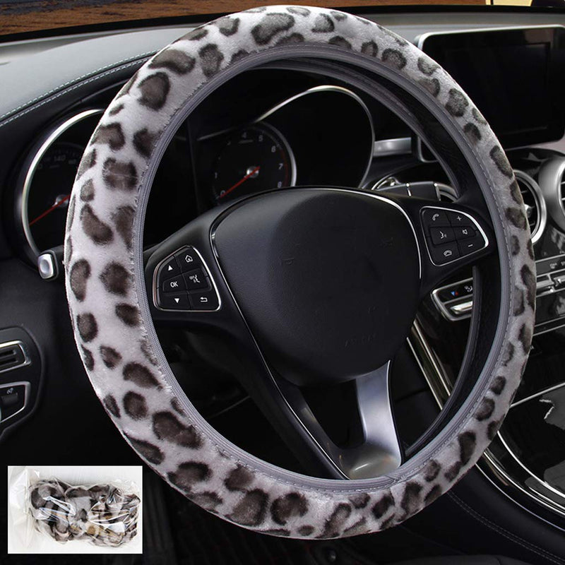  [AUSTRALIA] - ZaCoo Leopard Printing Soft Plush Car Steering Wheel Covers Universal No Fixed Inner Winter Keep Warm Steering Wheel Cover Fit for Truck, SUV, Cars 14-15 inch (Gray) Gray