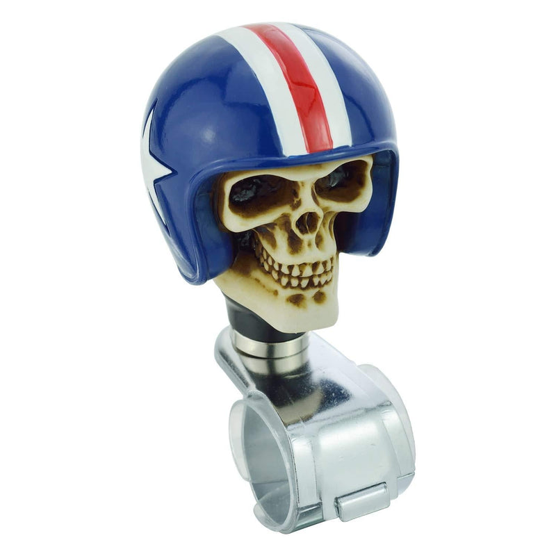  [AUSTRALIA] - Thruifo Steering Wheel Turning Aid Spinner, Skull Knight Style Car Grip Handle Suicide Knob Fit Most Manual Automatic Vehicles, Blue