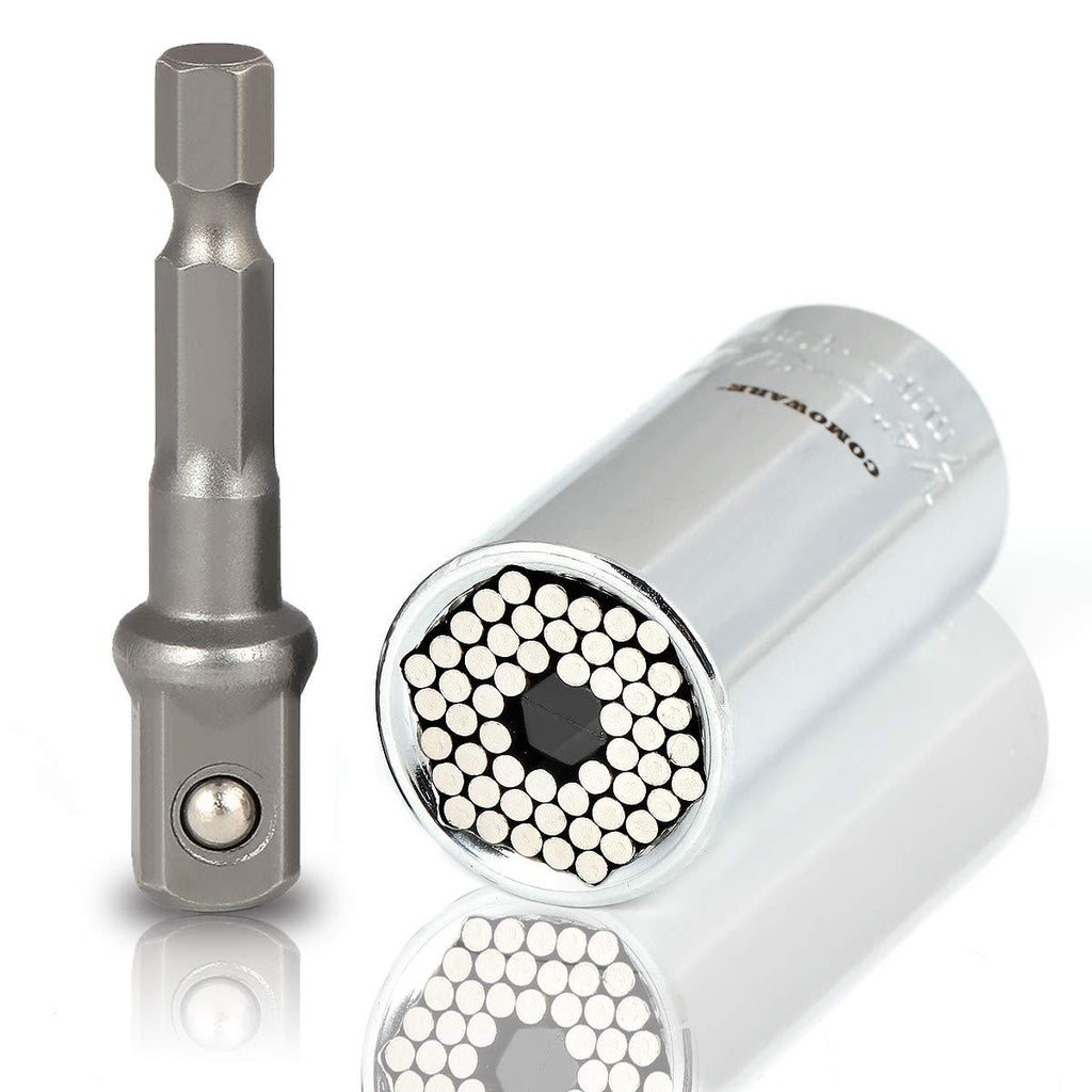  [AUSTRALIA] - COMOWARE Universal Socket - 1/4” - 3/4”（7mm-19mm）Super Socket Multi Universal Socket Grip Wrench Set Handy Tools Set with Power Drill Adapter, 2Pcs