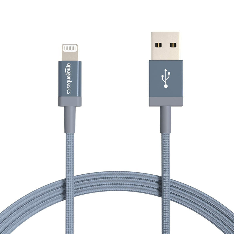 Amazon Basics Nylon USB-A to Lightning Cable Cord, MFi Certified Charger for Apple iPhone, iPad, Dark Gray, 3-Ft 3 Foot 1-Pack - LeoForward Australia