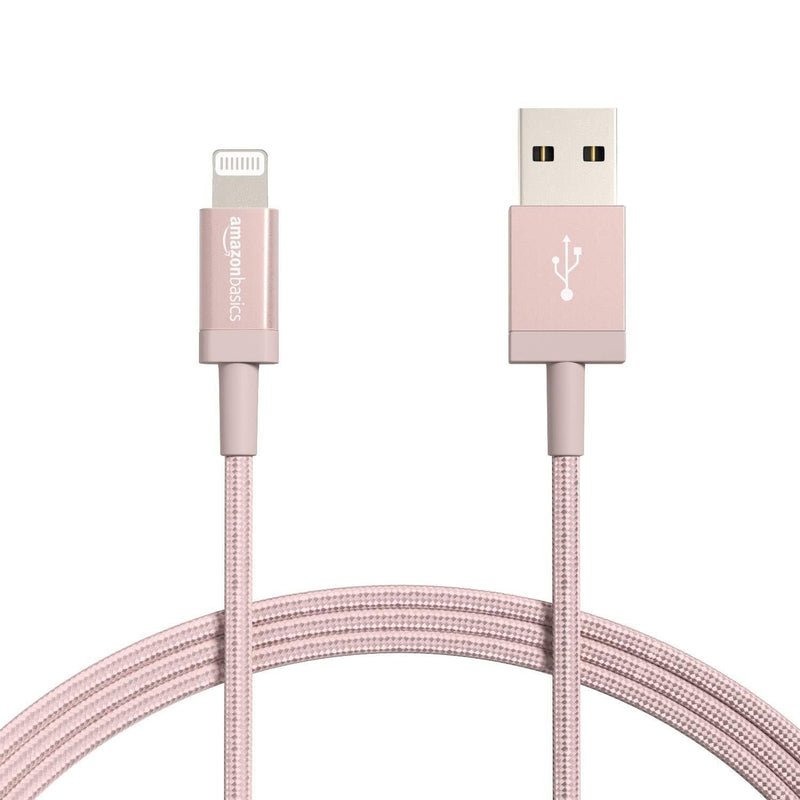 Amazon Basics Nylon USB-A to Lightning Cable Cord, MFi Certified Charger for Apple iPhone, iPad, Rose Gold, 3-Ft 3 Foot 1-Pack - LeoForward Australia