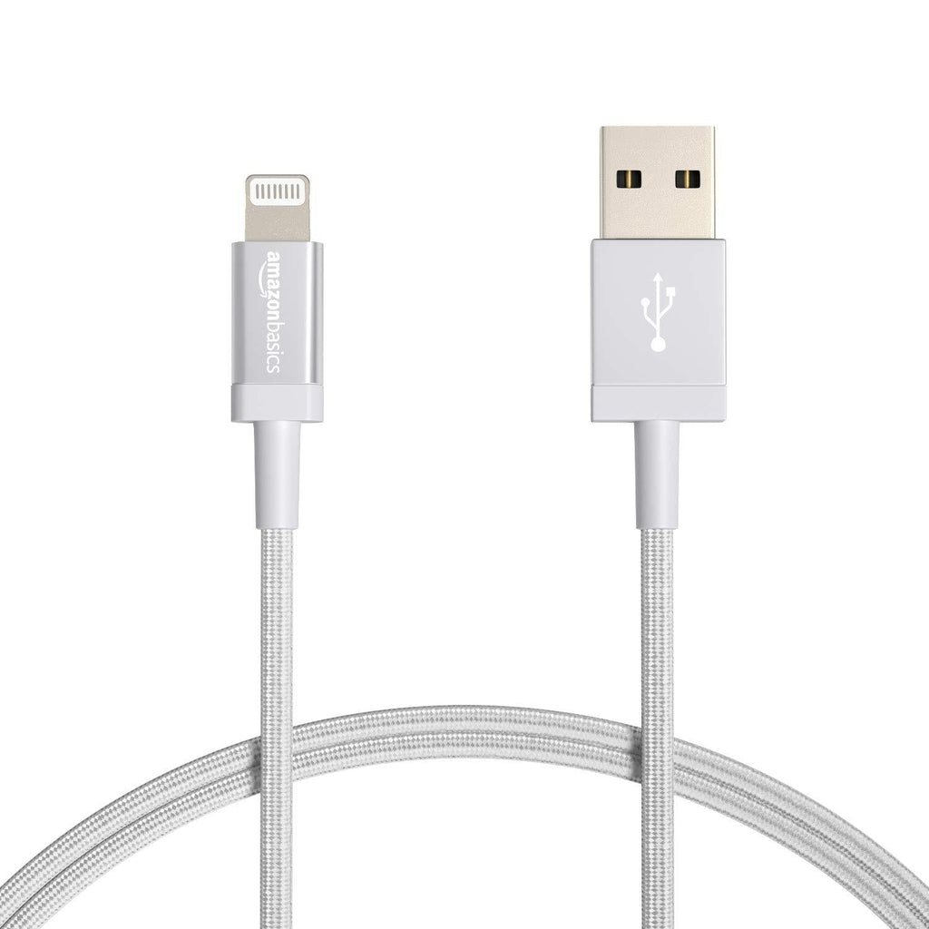 Amazon Basics Nylon USB-A to Lightning Cable Cord, MFi Certified Charger for Apple iPhone, iPad, Silver, 6-Ft 6 Foot 1-Pack - LeoForward Australia