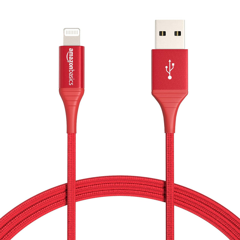 Amazon Basics Nylon USB-A to Lightning Cable Cord, MFi Certified Charger for Apple iPhone, iPad, Red, 6-Ft 6 Foot 1-Pack - LeoForward Australia