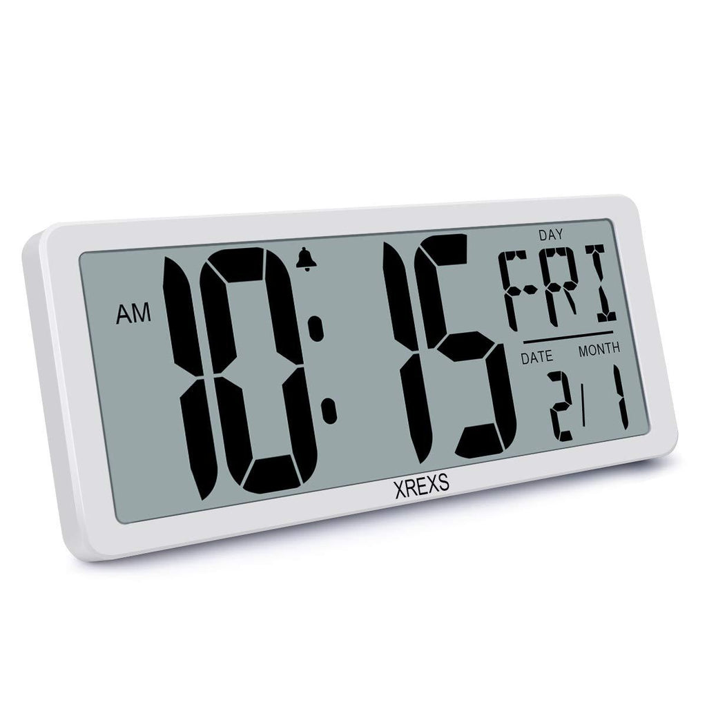  [AUSTRALIA] - XREXS Large Digital Wall Clock, Electronic Alarm Clocks for Bedroom Home Decor, Count Up & Down Timer, 14.17 Inch Large LCD Screen with Time/Calendar/Temperature Display (Batteries Included)