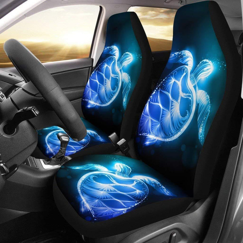  [AUSTRALIA] - BIGCARJOB Blue Neon Sea Turtle Print Universal Fit Car Seat Covers Automotive Interior Protector Accessiores,Front Bucket Seat Cover Full Set of 2,fit Most Car SUV Van Truck Blue Turtle
