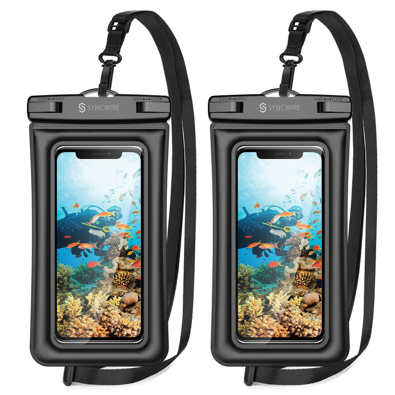  [AUSTRALIA] - Syncwire Waterproof Phone Pouch, 2 Pack IPX8 Waterproof Case Underwater Dry Bag Compatible with iPhone 12 SE2 11 Pro XS Max XR X 8 7 6s Plus Galaxy S10 S9 Note 10 Google Pixel Up to 7" Black+Black