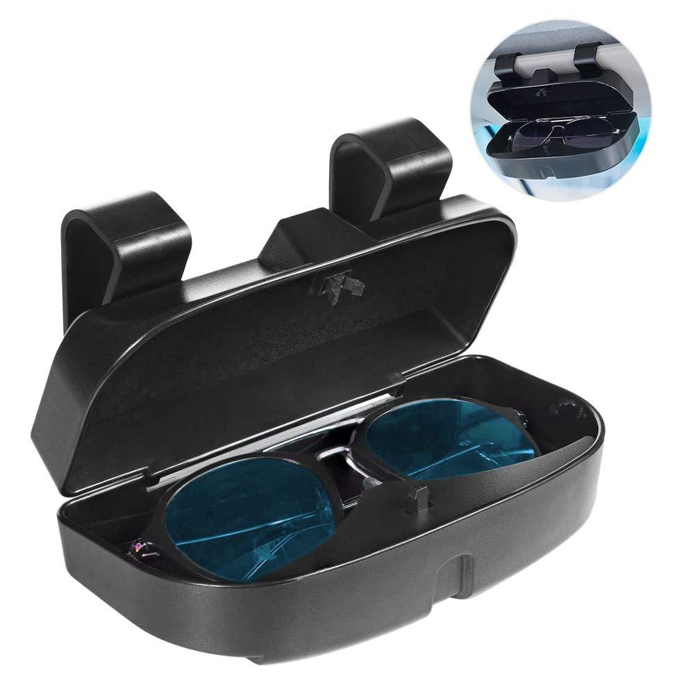  [AUSTRALIA] - Number-One Car Visor Sunglass Case Holder Clip, Eye Glasses Storage Box with Double Card Slots Car Sunglasses Organizer Mount General for All Car Models (Black)