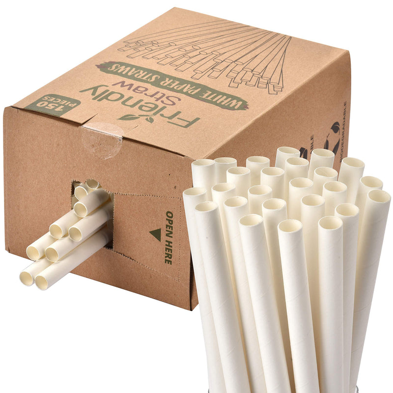  [AUSTRALIA] - Friendly Straw 150 Pack Biodegradable Jumbo Smoothie Paper Straws, 7.75" x .4" Extra Wide Paper Straws Bulk Pack