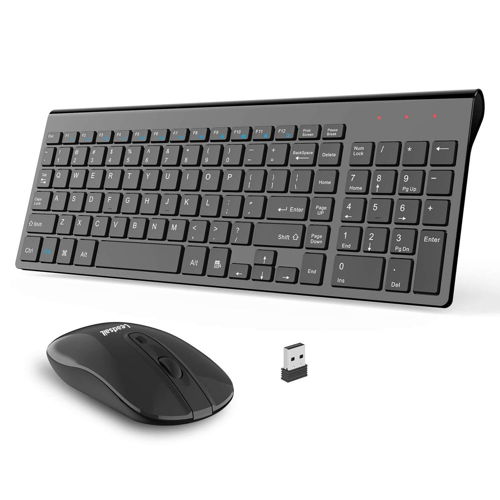  [AUSTRALIA] - Wireless Keyboard and Mouse Combo, LeadsaiL Compact Quiet Full Size Wireless Keyboard and Mouse Set 2.4G Ultra-Thin Sleek Design for Windows, Computer, Desktop, PC, Notebook, Laptop (Light Black)