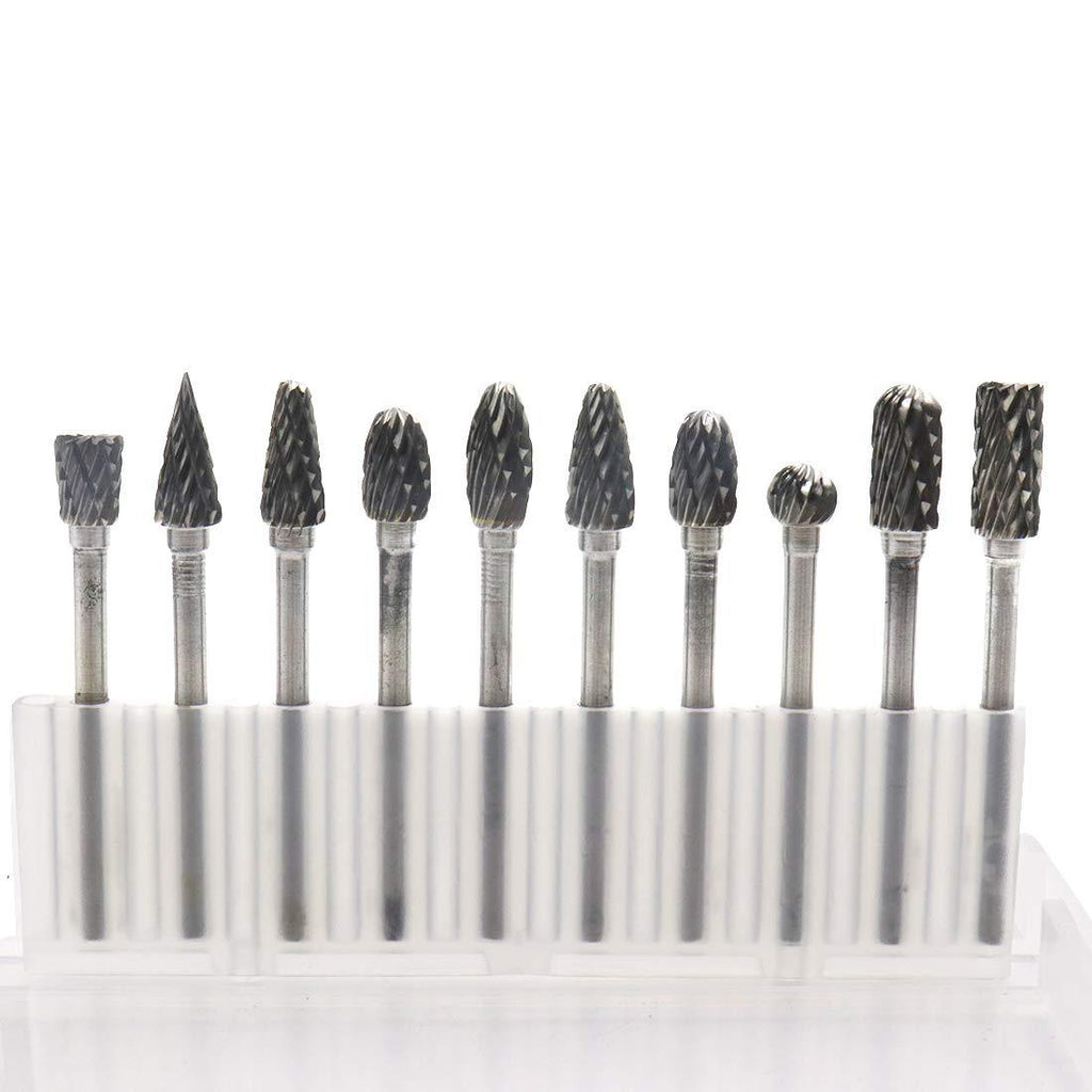 Sydien 10pcs Tungsten Carbide Rotary Burr Set Double Cut Carving Tool with 3 mm (1/8 Inch) Shank and 6 mm (1/4 Inch) Head Size - LeoForward Australia