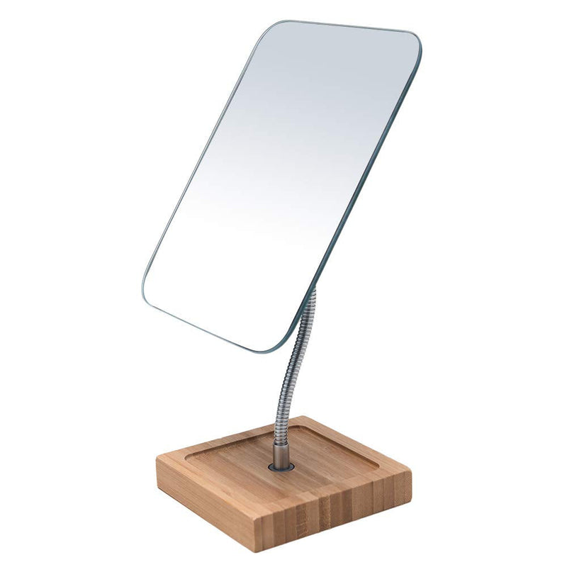  [AUSTRALIA] - YEAKE Flexible Gooseneck Bamboo Vanity Makeup Mirror,360°Rotation 8" Large Frameless Vanity Mirror Folding Portable Table Desk Mirror with Stand Bathroom Shaving Make Up Mirrors Rectangle Large (Pack of 1) Bamboo Flexible Makeup Mirror With Stand