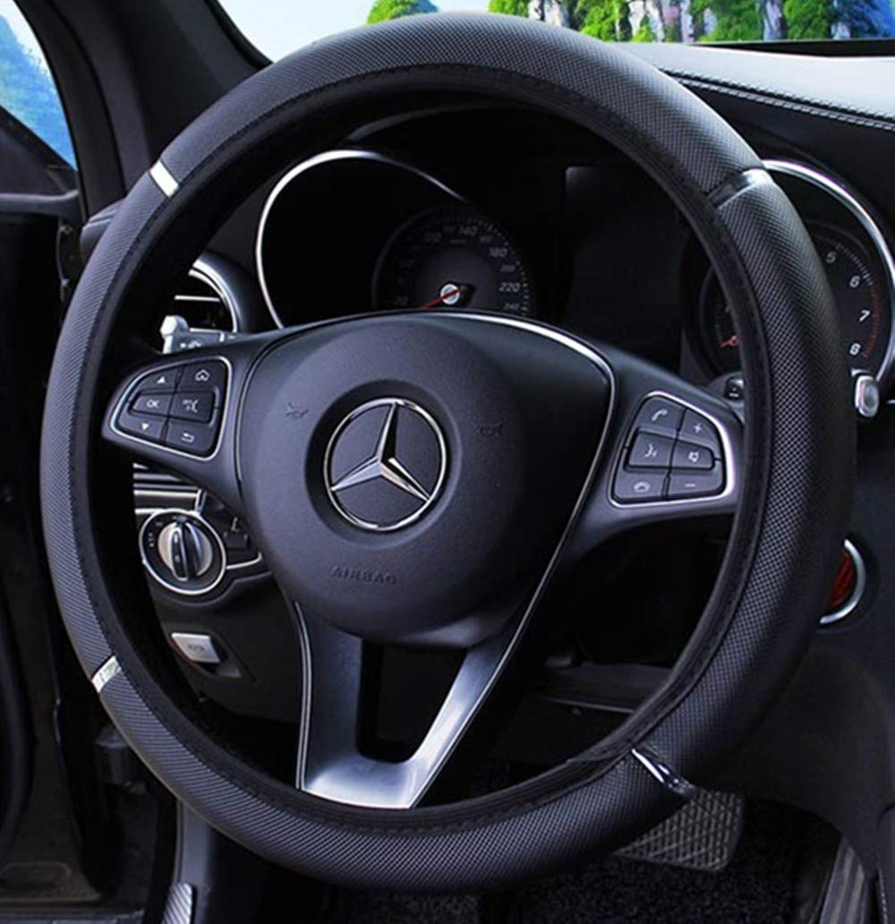 [AUSTRALIA] - ZHOL Universal 15 inch Steering Wheel Cover Elastic Microfiber Leather, Black Color