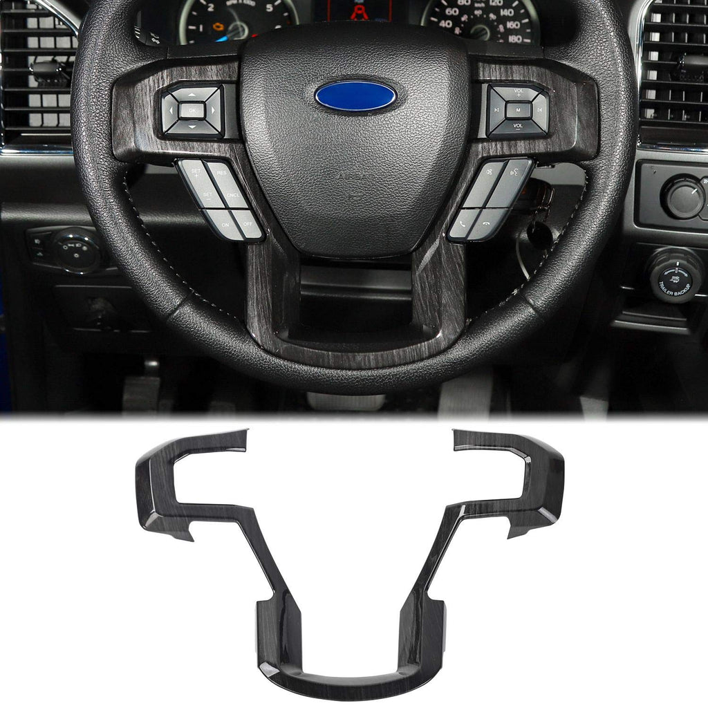  [AUSTRALIA] - JeCar Steering Wheel Trim Bezel Cover Trim Frame Decorative Interior Accessories for Ford F150 F250 F350 2015 2016 2017 Super Duty (Black Wood Grain) Black Wood Grain