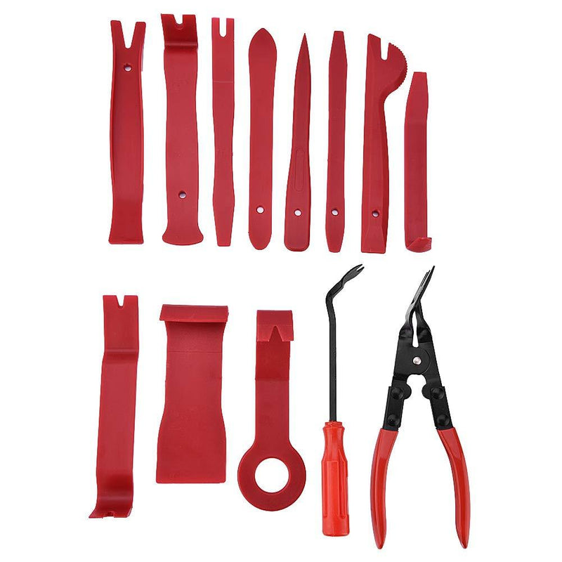  [AUSTRALIA] - Qiilu 13-Pc Set Trim Removal Pry Bar Panel Door Interior Clip Remover with Pliers Tool Kit