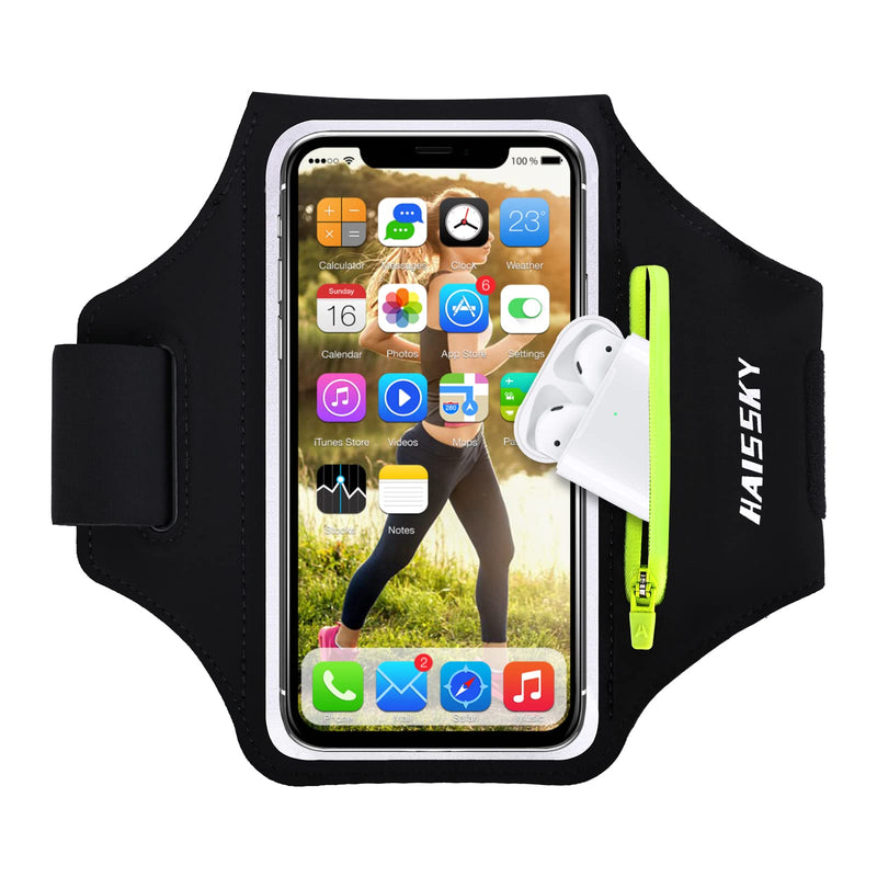  [AUSTRALIA] - Cell Phone Running Armband with Airpods Zipper Pocket Armband Case Running Holder for iPhone 12 Pro Max/12 Pro /11 Pro Max/11/11Pro/XR/XS,Galaxy S20 S10 S9 Plus,Sweatproof Arm Band with Card/Key Bag Black(Upgraded Version,6.8")