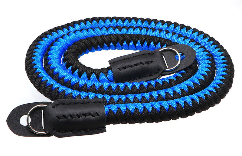  [AUSTRALIA] - HITHUT Paracord Woven Camera Neck Shoulder Strap Belt Hand Made For Canon Nikon Sony Olympus Pentax Fujifilm Panasonic SLR DSLR Digital Mirrorless Cameras 42 inch Black Blue 105cm/42inch