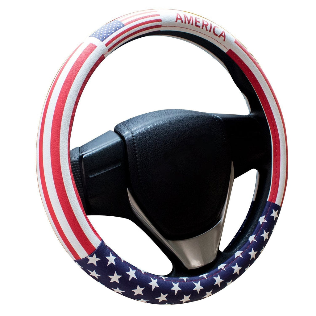  [AUSTRALIA] - Charrost Steering Wheel Cover,American Flag Microfiber Leather Auto Car Steering Wheel Cover Universal 15 inch(American Flag) US-Flag-Steering-Wheel-Cover-Leather-New