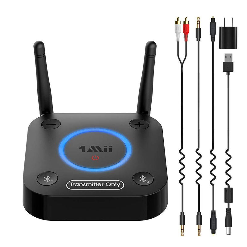  [AUSTRALIA] - 1Mii B06TX Bluetooth 5.0 Transmitter for TV to Wireless Headphone/Speaker, Bluetooth Adapter for TV w/Volume Control, AUX/RCA/Optical/Coaxial Audio Input, Plug n Play, AptX Low Latency Black