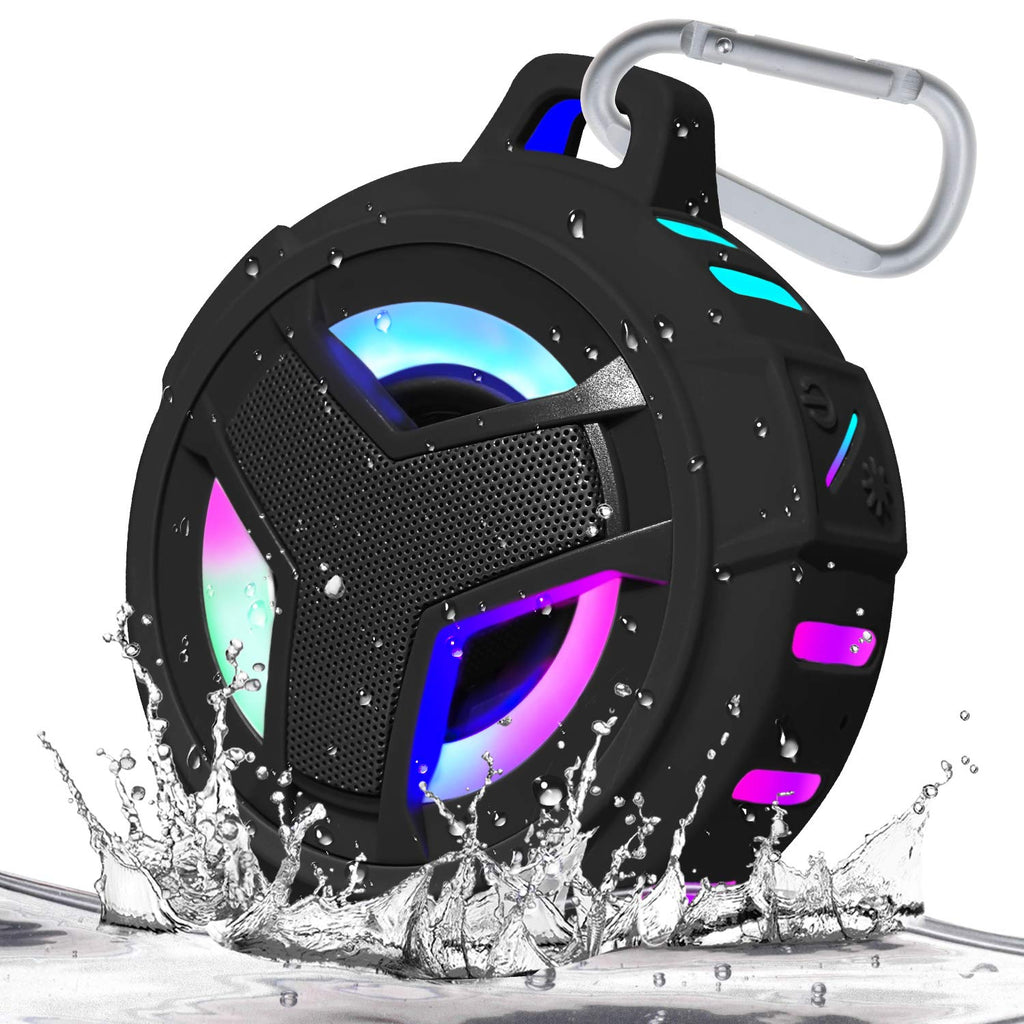  [AUSTRALIA] - EBODA Bluetooth Shower Speaker, Waterproof Portable Bluetooth Speakers, IP67 Waterproof Wireless Speaker with LED Light, Floating, 2000mAh, True Wireless Stereo for Kayak, Beach,Gifts for Men -Black Black