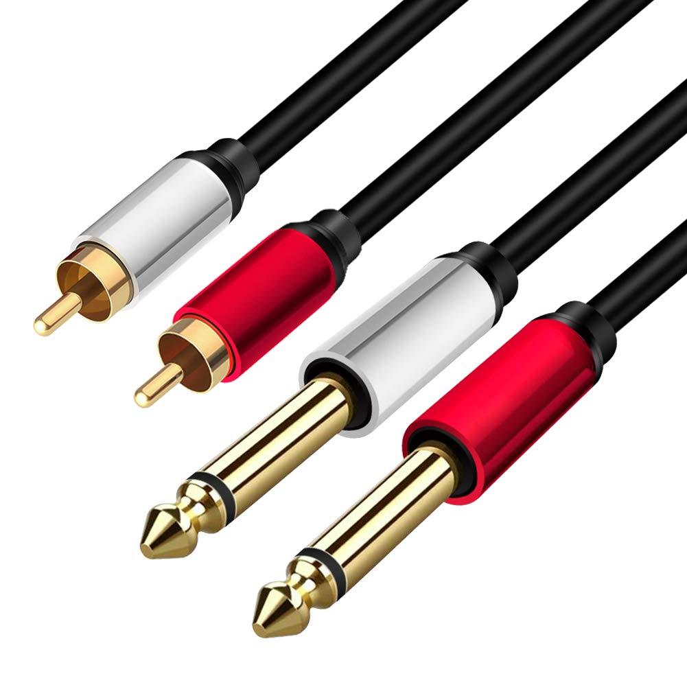 Yeung Qee 2 x 6.35 mm to 2RCA Cable,Dual 1/4 inch TS Stereo Jack Male to 2 RCA Male Stereo Audio Cable Splitter Adapter (15ft/5m, Black) 15ft/5m - LeoForward Australia