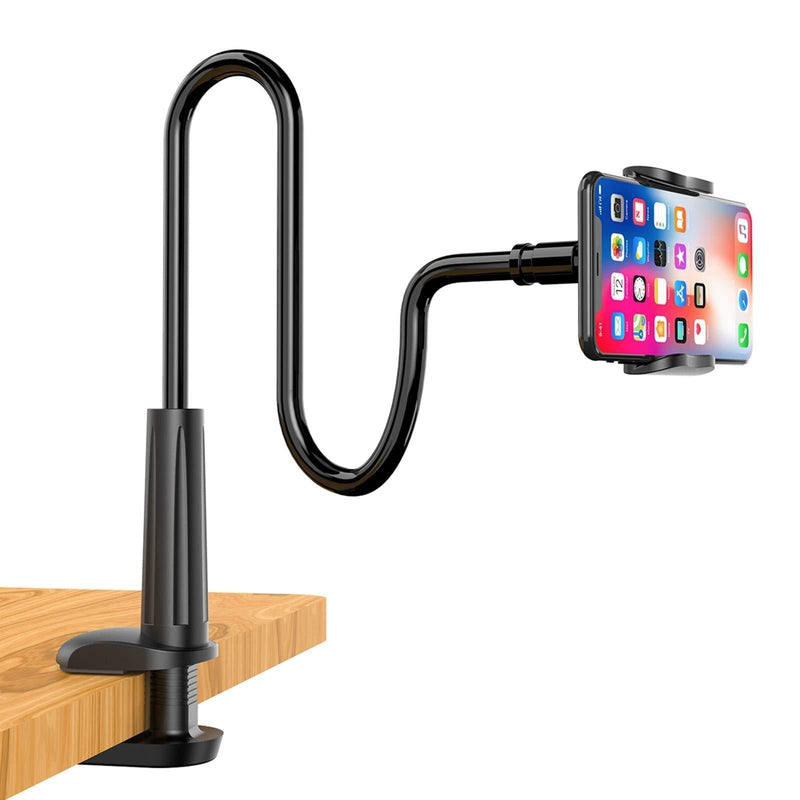 [AUSTRALIA] - SHAWE Phone Holder Bed Gooseneck Mount - Flexible Arm 360 Mount Clip Adjustable Bracket Clamp Stand Compatible with Cell Phone 11 Pro XS Max XR X 8 7 6 Plus 5 4, Samsung S10 S9 S8 for Bedroom Desk Black