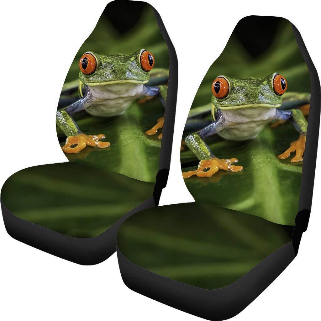  [AUSTRALIA] - Fun Frog Print Front Bucket Car Seat Covers for Detachable and Non Detachable Headrests Auto