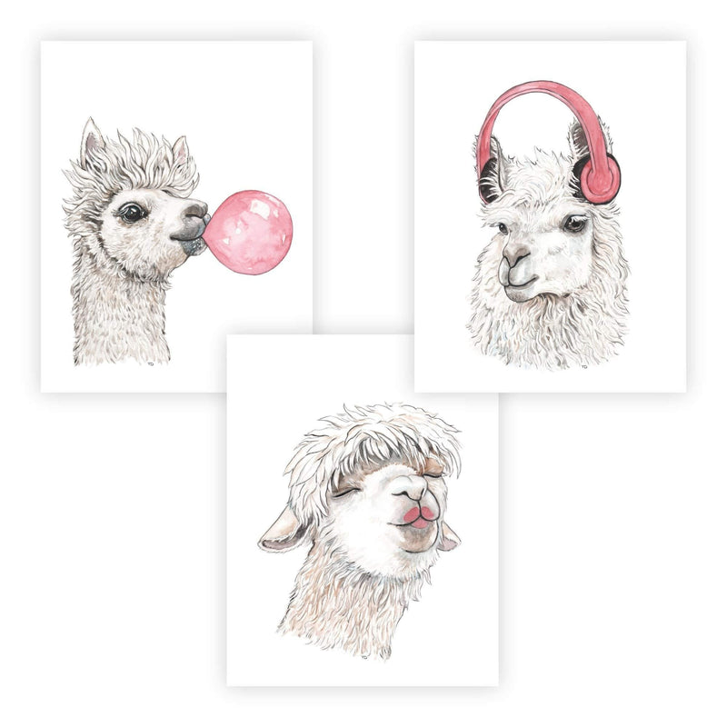  [AUSTRALIA] - FannyD Llama & Alpaca UNFRAMED Watercolor Art 3 Print Set 8.5" x 11" Perfect for Bedroom, Bathroom, Kitchen, Nursery etc. Can Be Framed 8" x 10" or Larger with mat. Unique Wall Decor!! (Llama & Alpaca Pink) Llama & Alpaca Pink