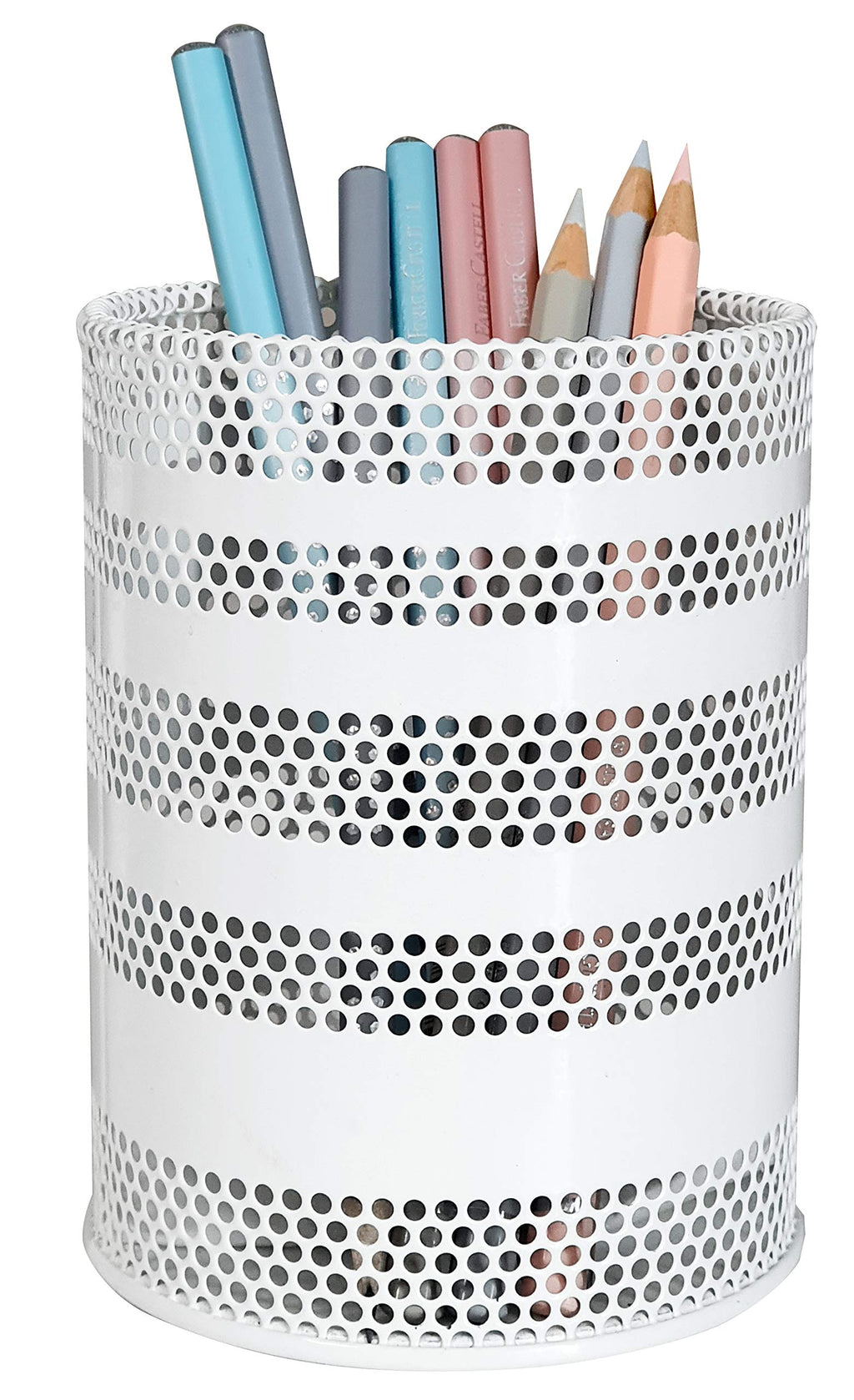  [AUSTRALIA] - Produco Metal Mesh Pen Pencil Cup Holder Stand Office Desk Organizer Stationery Caddy Makeup Brush Holder , White (Large)